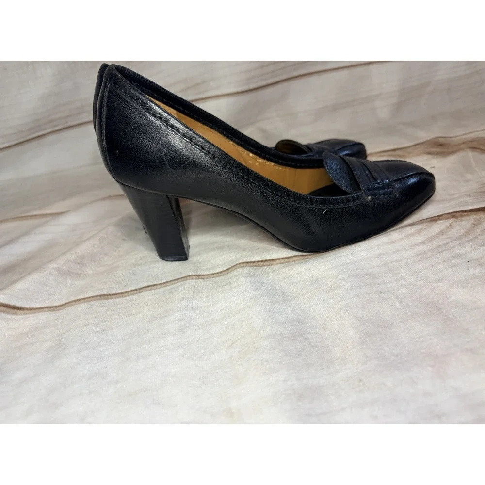 Antonio Melani Black Leather‎ Heels 6M Loafer Style Square Toe Career